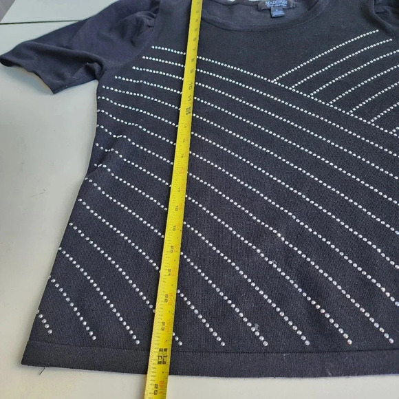 Madison Paris 3/4 Sleeve Crew Neck Sweater Knit Top Studded Rhinestones Black XL - Picture 9 of 10